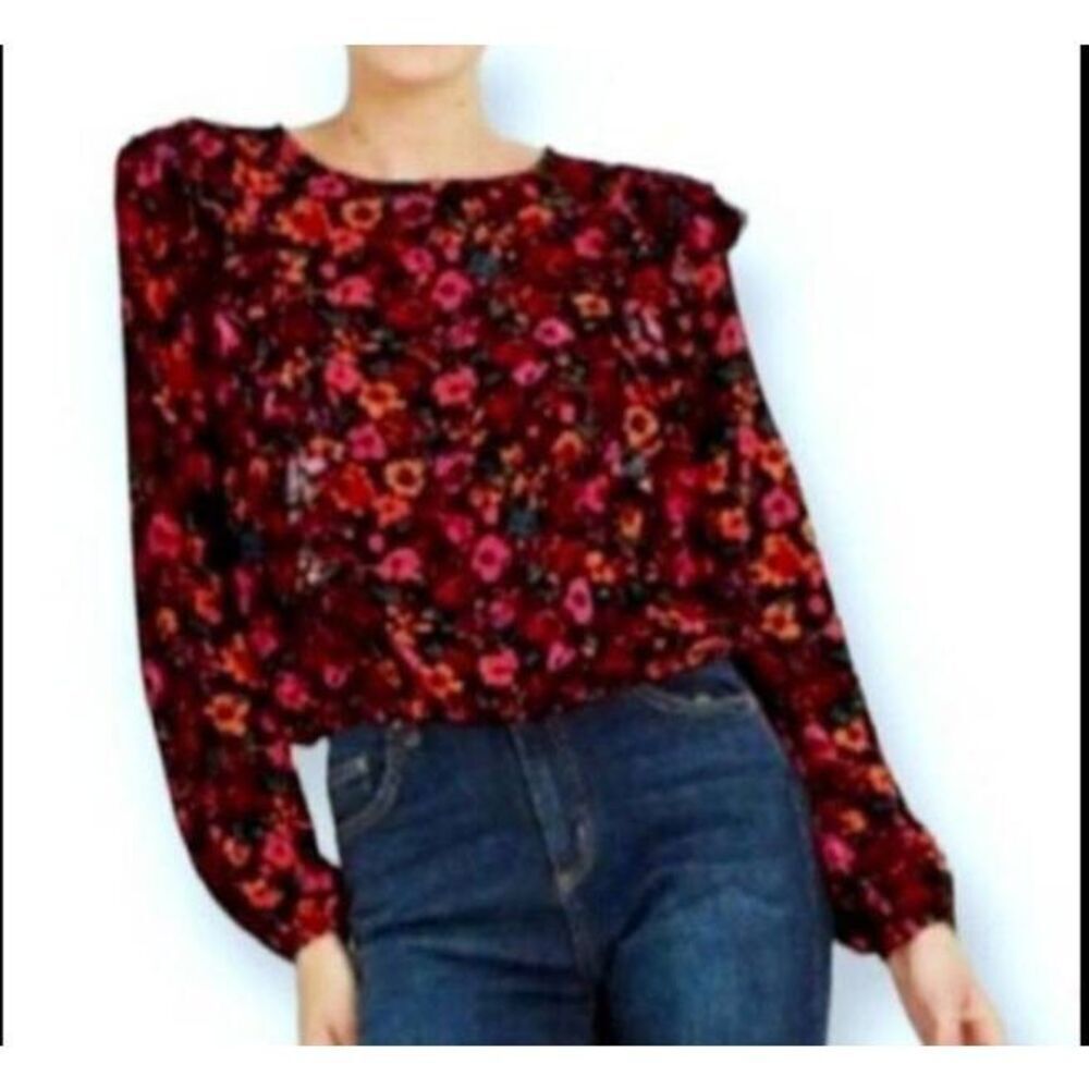 WILD FABLE ORANGE,  PINK, & BLACK RUFFLE LONG SLEEVE CROP TOP SZ.XS EUC.